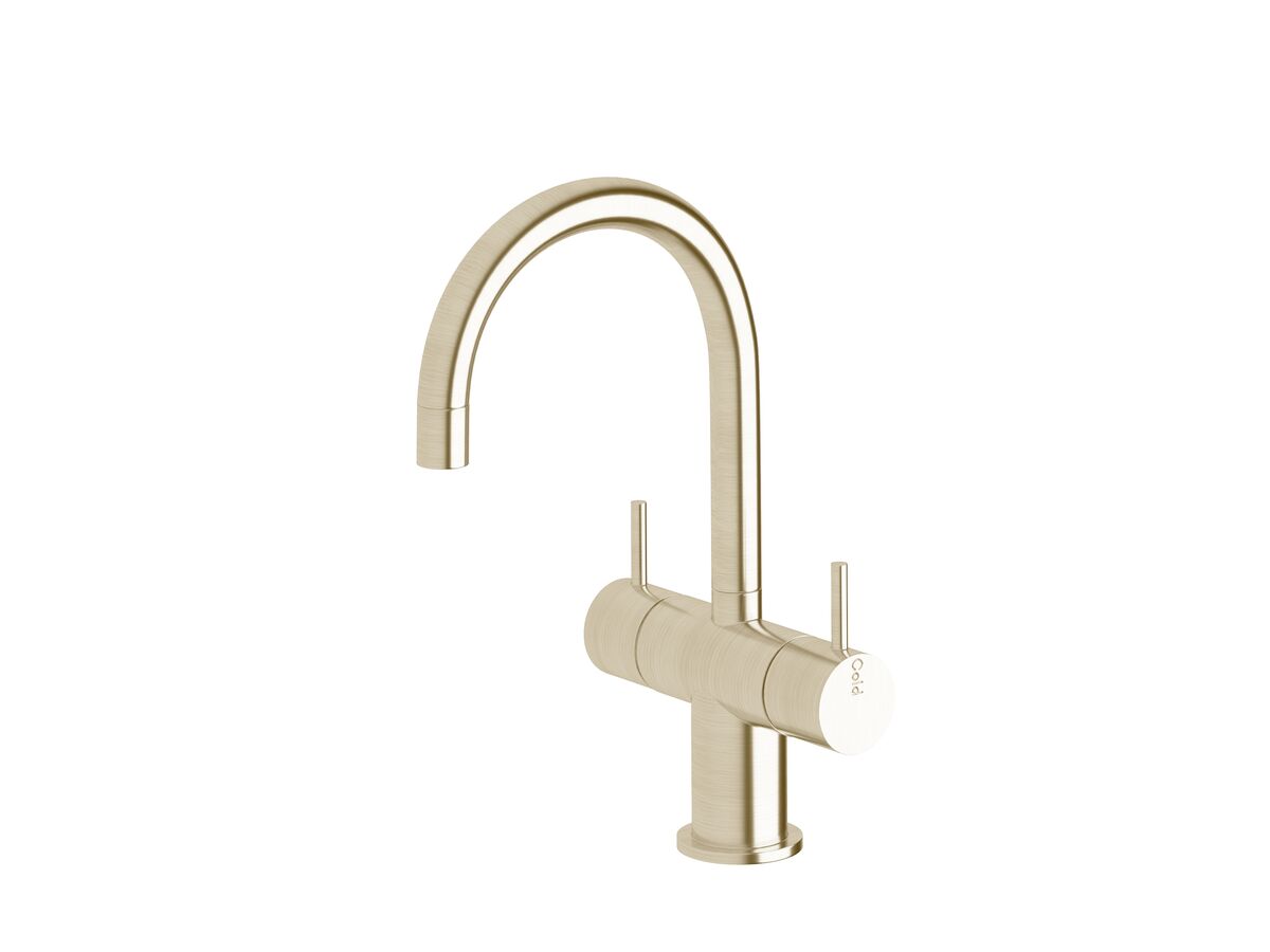 Scala Mini Twin Handle Mixer Tap Small Curved LUX PVD Brushed Platinum Gold (5 Star)