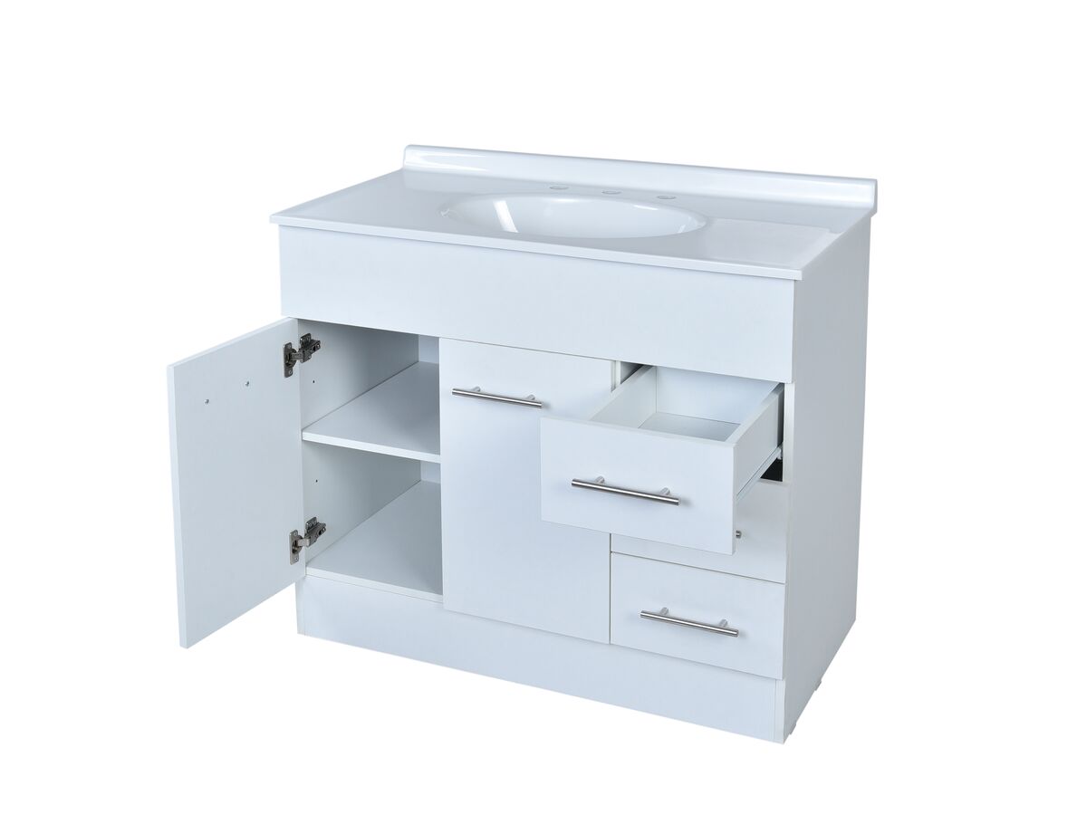 Base 2 Door & 3 Drawer Vanity Unit with Kick 3 Tapholes 910mm White