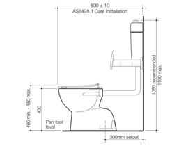 Caroma Care 200 Bottom Inlet Toilet Suite and Backrest S Trap with Caravelle Single Flap Seat Sorrento Blue (4 Star)