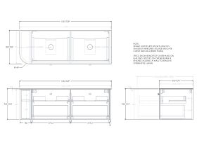 Technical Drawing - Kado Era 12mm Durasein Top Single Curve All Drawer 1350mm Wall Hung Vanity with Double Basin