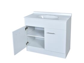 Base 2 Door Vanity Unit with Kick 3 Tapholes 910mm White