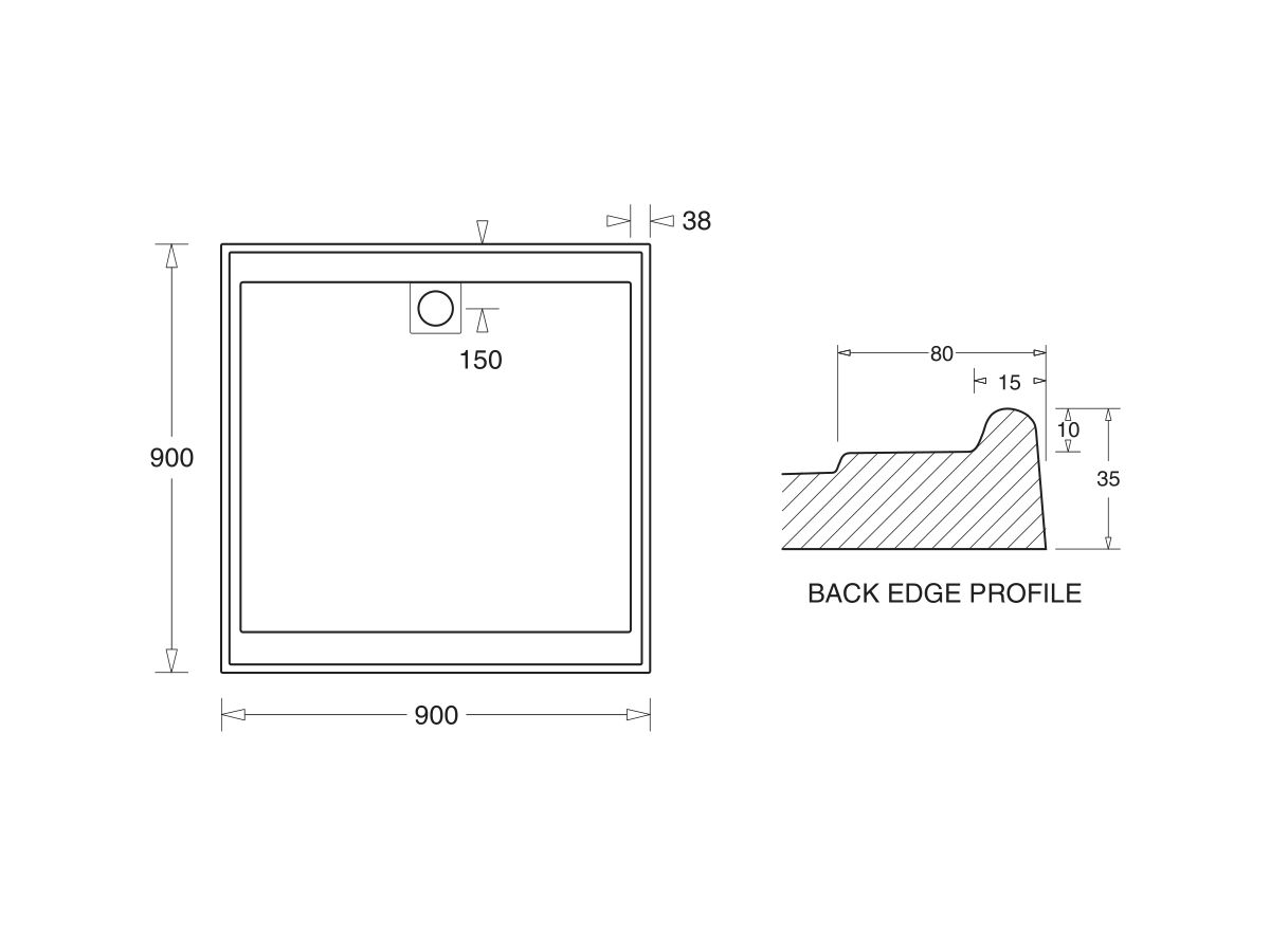 Posh Solus Polymarble Shower Base with Waste & Grate Cover 900 x 900mm