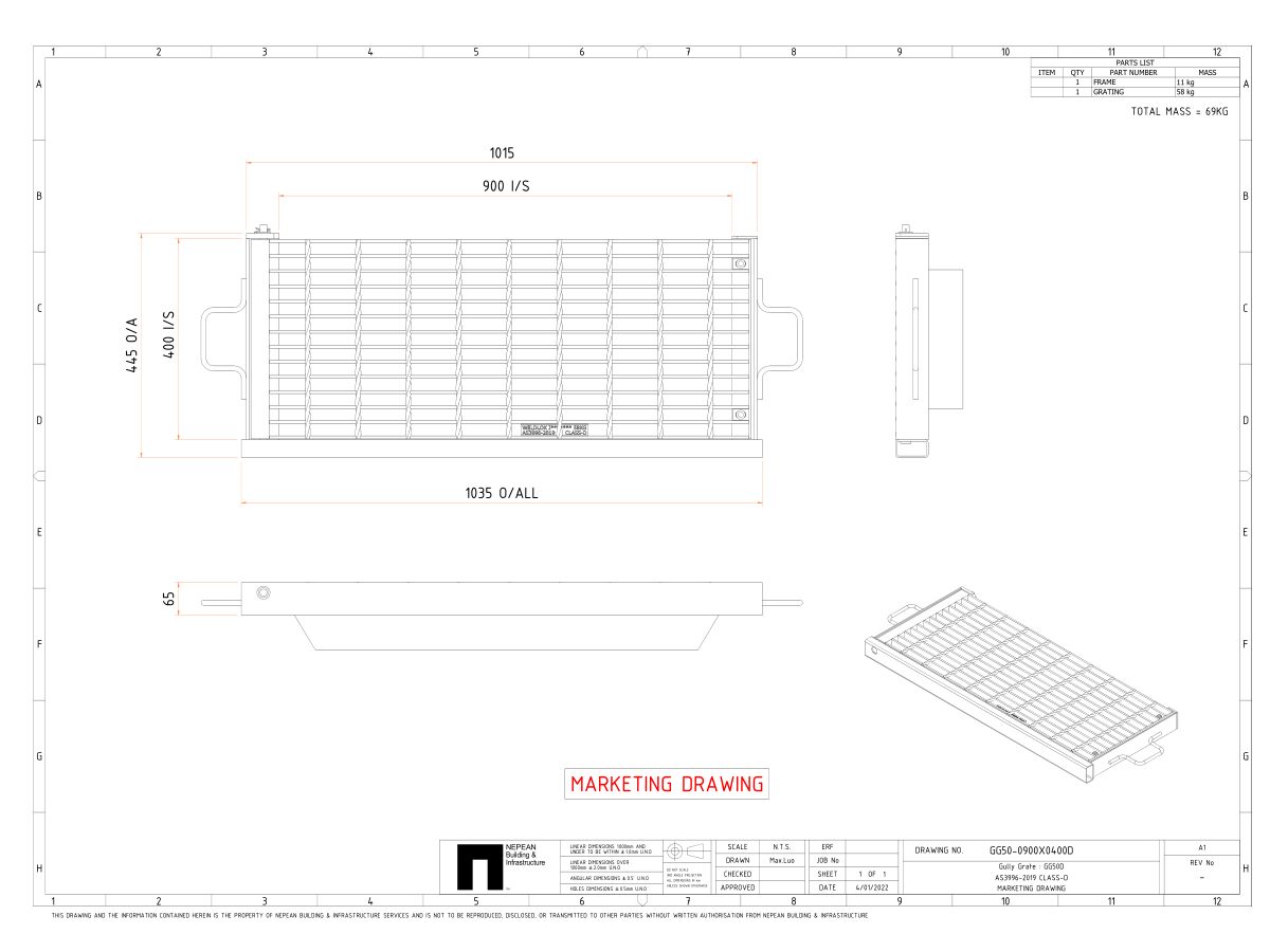 Kerb Gully Grate "D" 900mm x 450mm from Reece