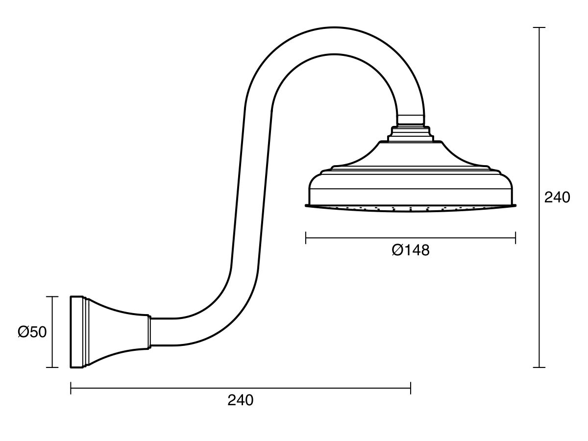 Kado Era Gooseneck Shower Arm & Rose 148mm Chrome (3 Star) from Reece
