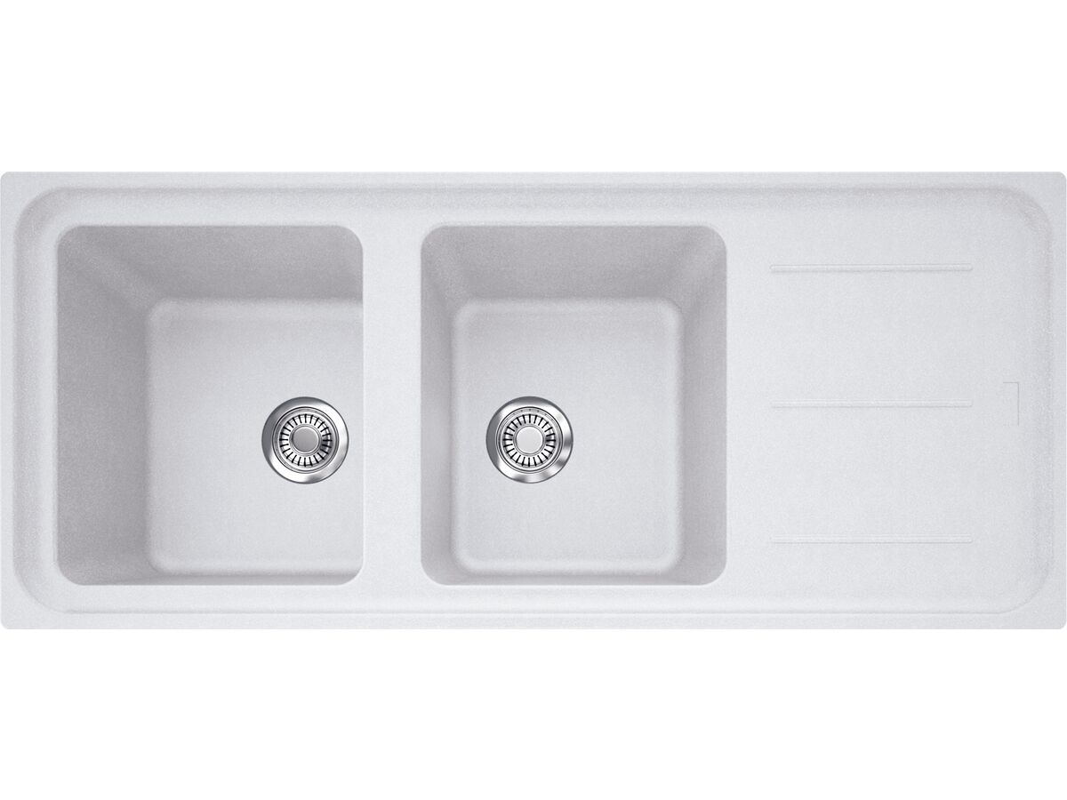 Impact Granite Double Bowl Sink w/drainer No tap hole Polar White from