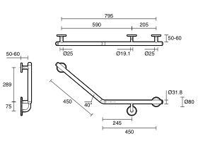 Mizu Drift 450 x 450 x 40deg Ambulant Toilet Grab Rail Right Hand