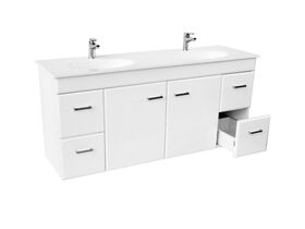 Posh Bristol Double Bowl Wall Hung Vanity Unit 2 Door 4 Drawer 1500mm White