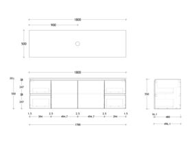 Posh Domaine 1800mm Wall Hung Vanity Unit Conventional Single Bowl Friday Top (no basin)