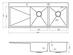 AFA Exact Double Bowl Inset Sink 1 Taphole Right Hand Bowl 1208mm Stainless Steel