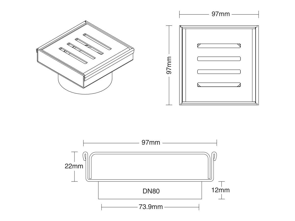 Kado Lux Floor Waste 97mm DN80 Matte Black from Reece