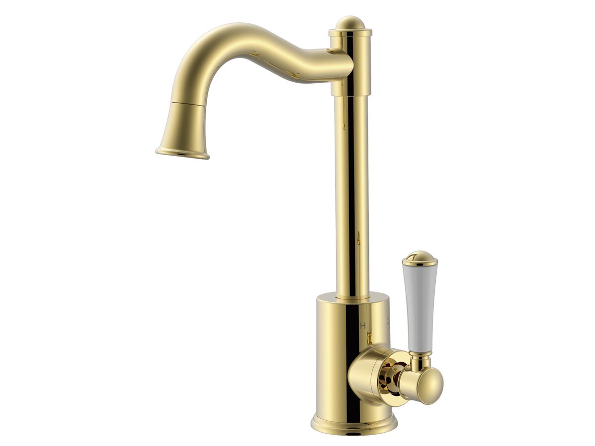 Posh Canterbury English Basin Mixer With Porcelain Handle Lever Brass Gold (4 Star)