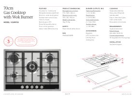 Specification Sheet - Inalto Cooktop Gas 700mm 5 Burner Including Wok Burner