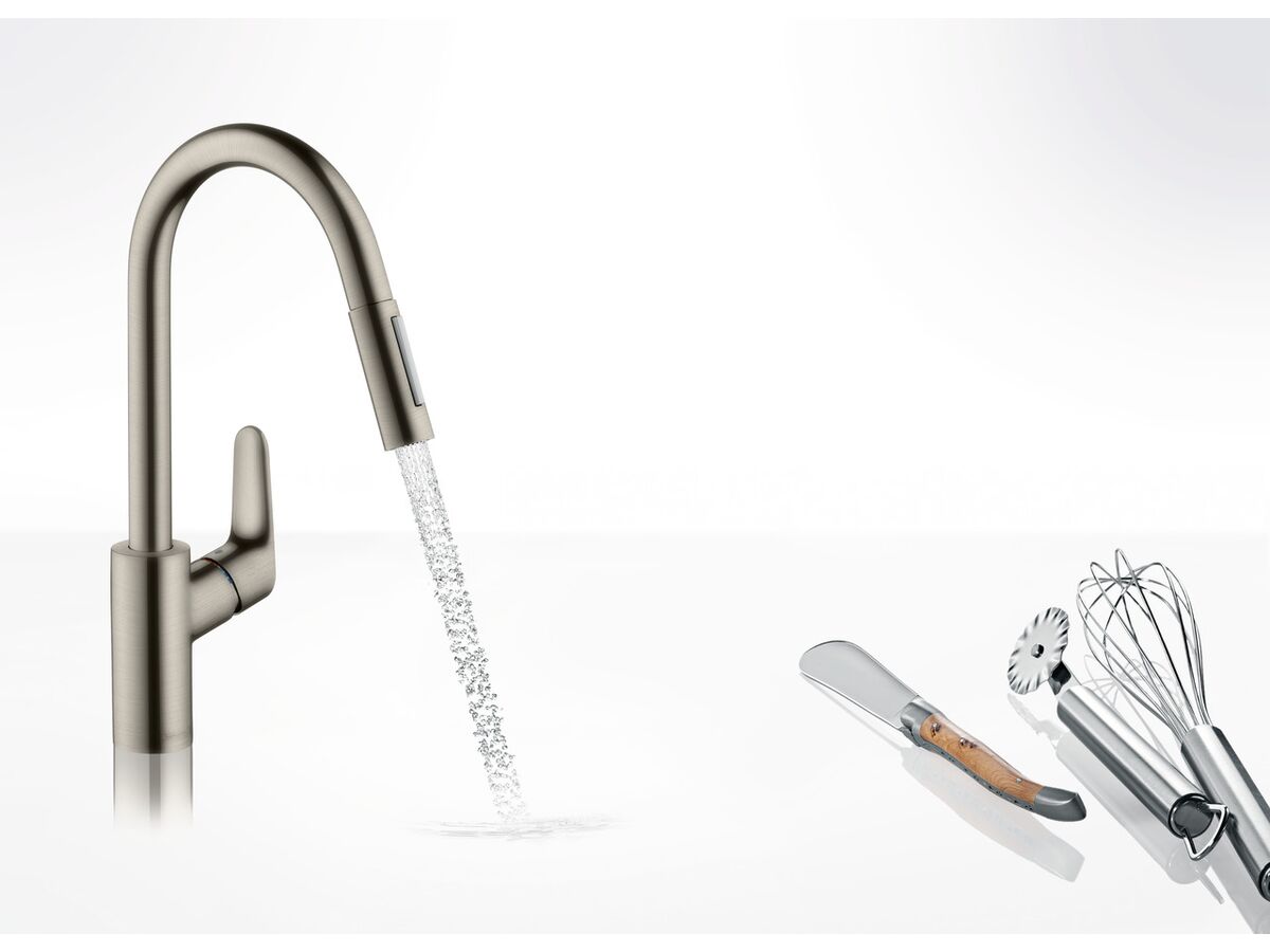 Focus Kitchen Mixer with Pullout Spray Stainless Steel Optic