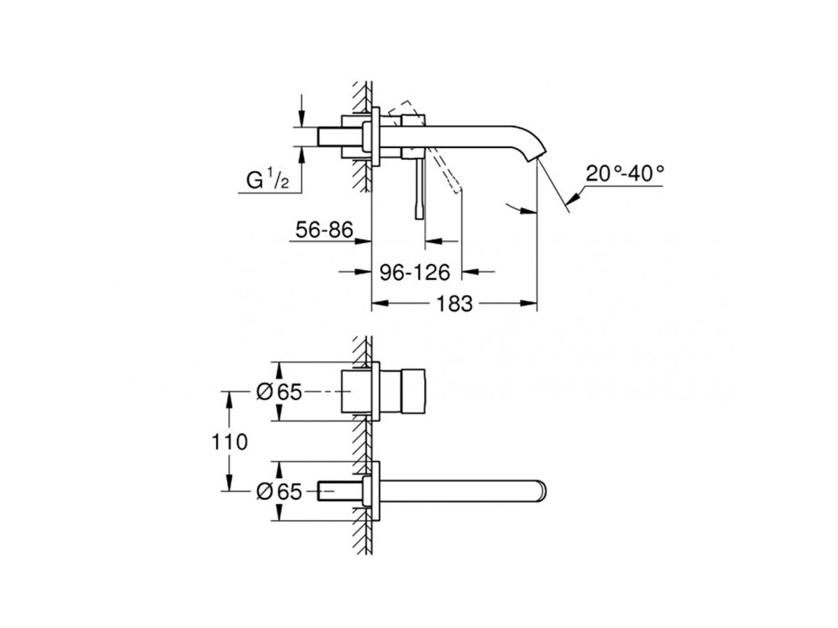 GROHE Essence New Wall Basin Mixer Set Trimset 180mm (5 Star)