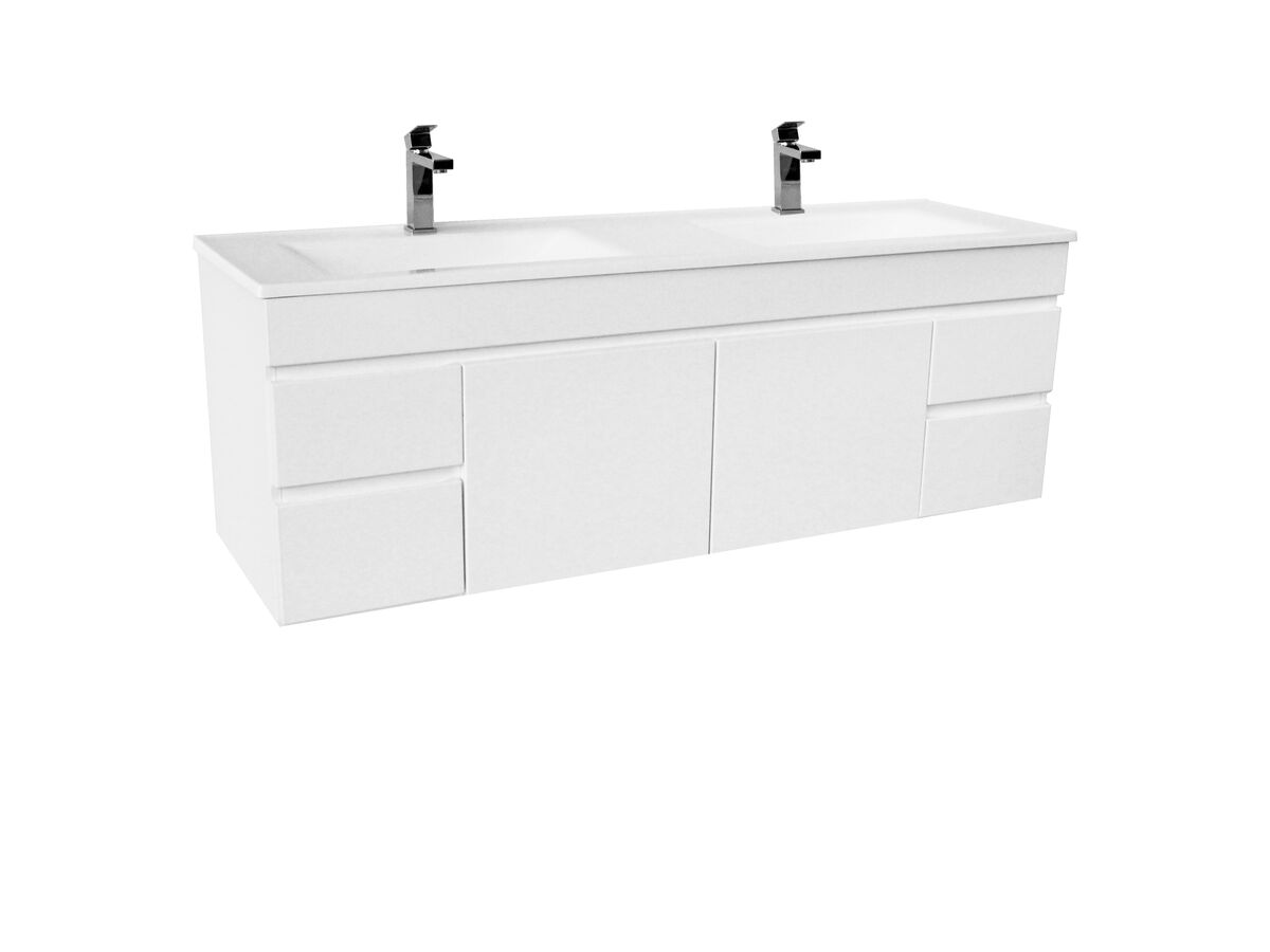 Espire 1500mm Wall Hung Vanity Unit Double Bowl 2 Door 4 Drawers Wave
