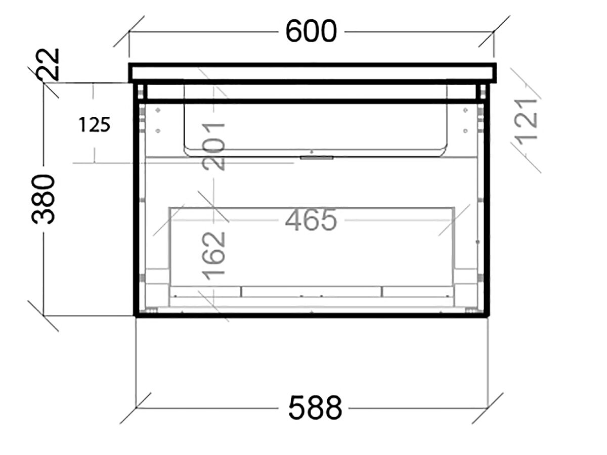 Posh Solus Wall Hung Vanity Unit (Acrylic Top) 1 Drawer 600mm