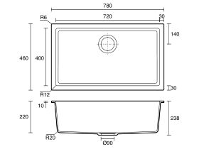 Memo Freya Mega Bowl Sink No Taphole Granite Black