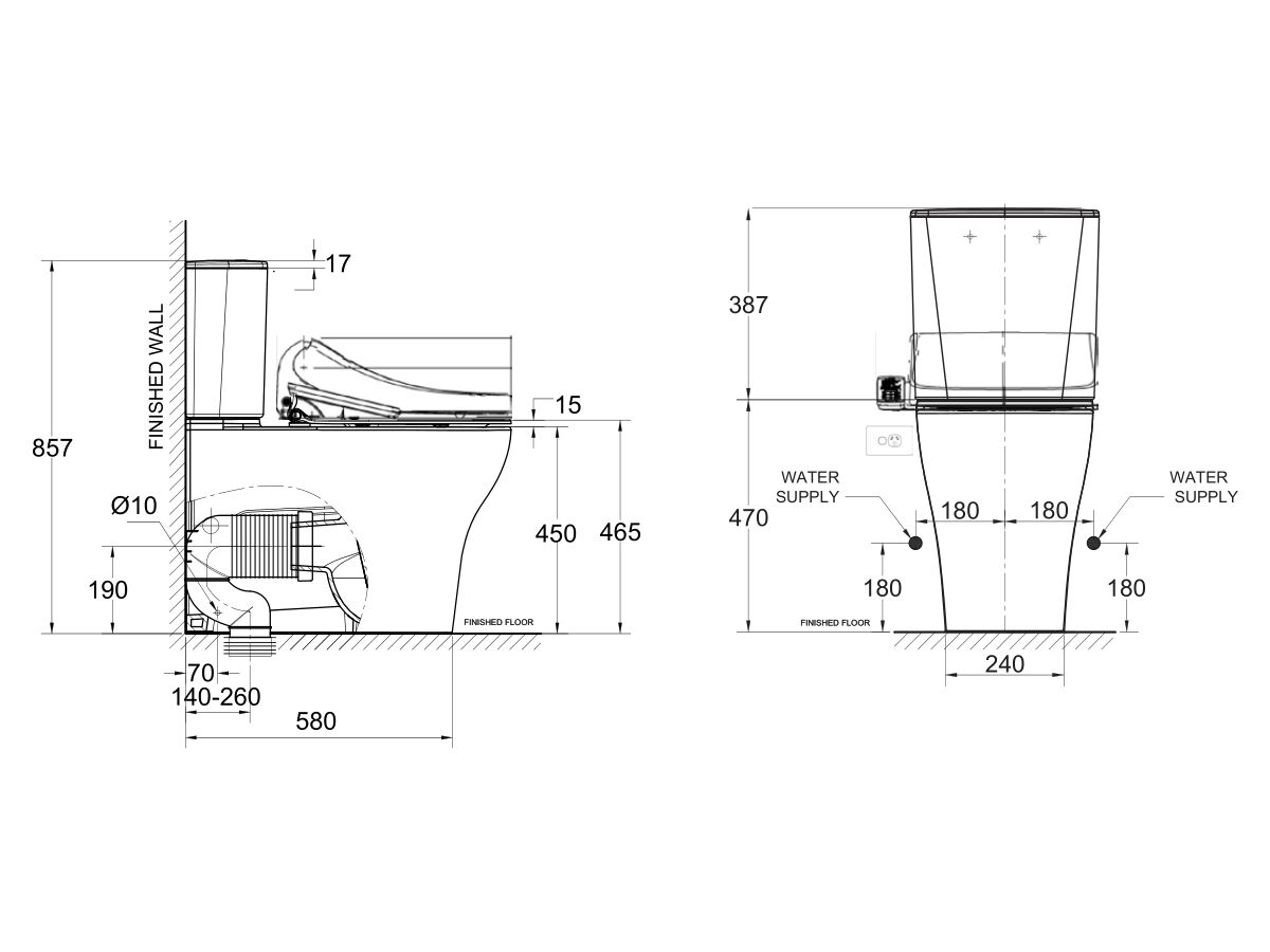 American Standard Square Overheight Close + Back to Wall Bottom Inlet Toilet Suite with