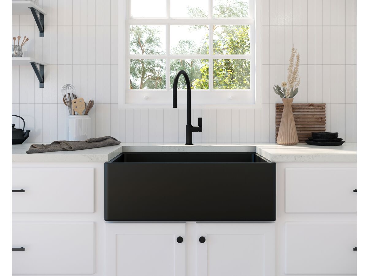 Memo Harper Single Bowl Butler Sink 760mm Fireclay Matte Black from Reece