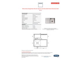 Specification Sheet - Memo Zenna Single Bowl Sink No Taphole with Reversible Drainer Stainless Steel