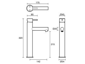 Technical Drawing - Scala Extended Basin Mixer Tap with 130mm Outlet