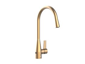 Memo Sia Sensor Gooseneck Sink Mixer Tap Dual Function Right Hand Lever Brushed Brass (4 Star)