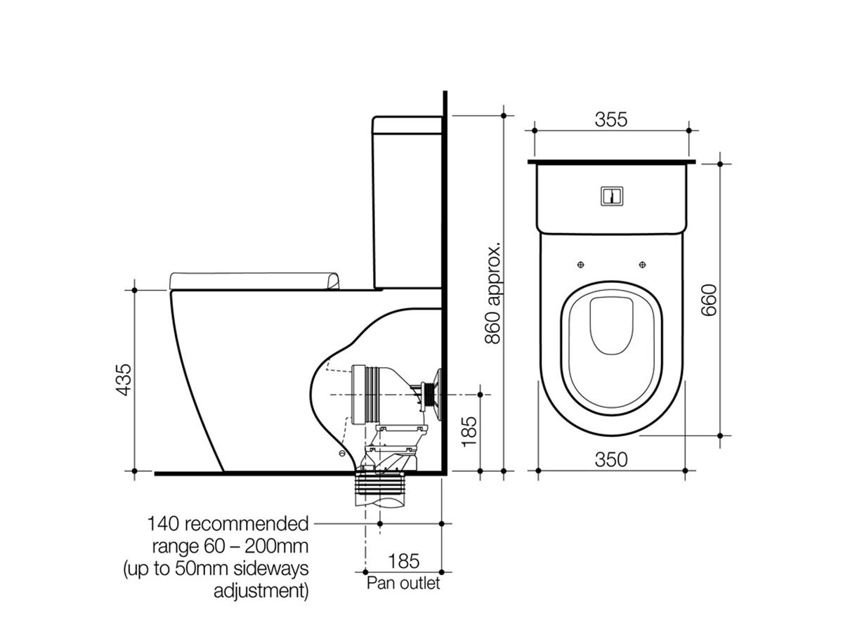 Caroma Urbane Wall Faced Close Coupled Back Entry Universal Trap Toilet