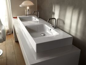 AXA Cento Wall Basin Double with Fixing 1 Taphole 1400mm White