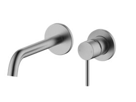 Mizu Drift Wall Basin/Bath Mixer Set Curved Spout with 2-Piece Cover Plate Brushed Gunmetal (6 Star)