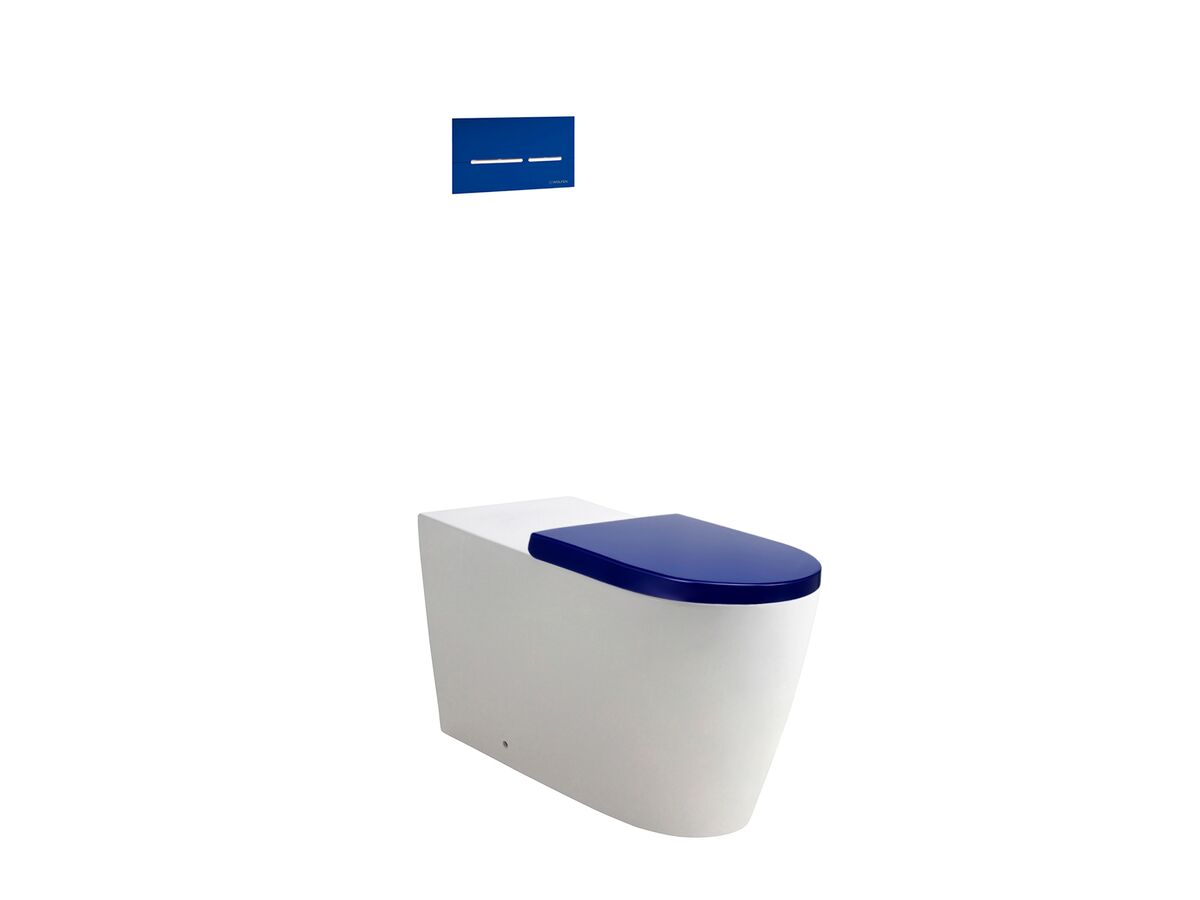 Wolfen 800 Back to Wall Inwall Toilet Suite with Double Flap Seat Blue, Raised Height Button & Plate Blue, Hideaway+ Inwall Cistern (4 Star)
