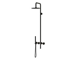 Milli Pure Progressive Shower Mixer Tap Column System with Hand Shower 180mm Right Hand and Linear Textured Handles Matte Black (3 Star)
