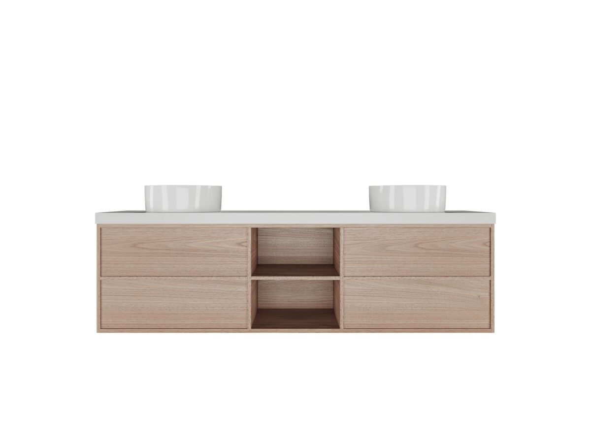 Kado Aspect 1800mm Wall Hung Vanity Unit With Shelf Double Bowl Caesarstone Top