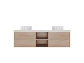 Kado Aspect 1800mm Wall Hung Vanity Unit With Shelf Double Bowl Caesarstone Top