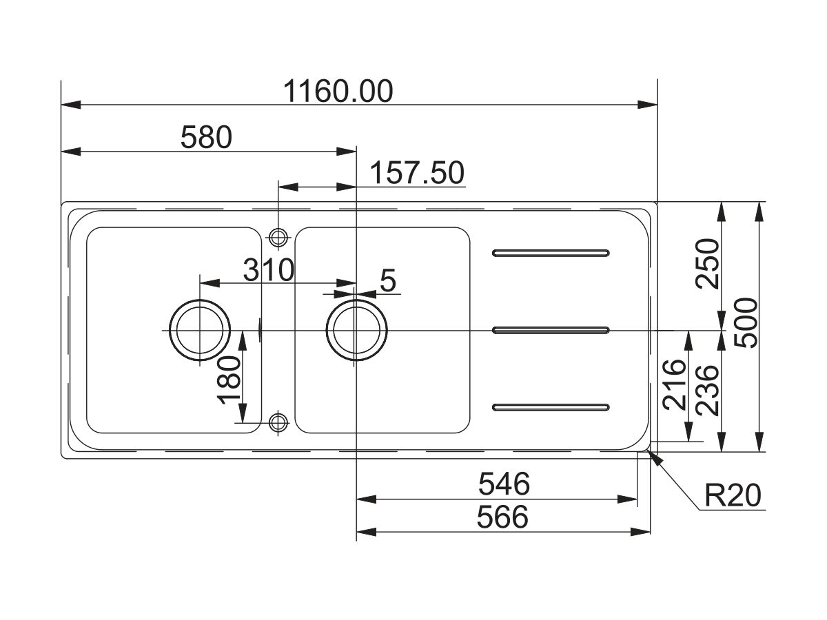 Franke Impact Granite Reversible Double Bowl Sink Only with Drainer Reversible No Taphole Polar