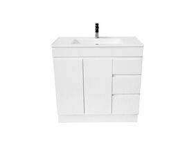Espire Single Bowl Vanity Unit with Kick Wave Top 2 Door and 3 Drawer 910mm White