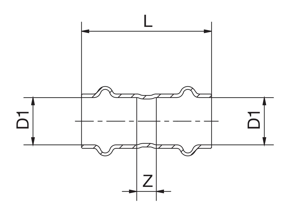 Technical Drawing - >B< Press Straight Connector