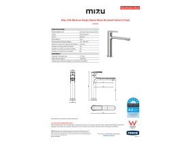 Specification Sheet - Mizu Silk Medium Height Basin Mixer Brushed Nickel (6 Star)