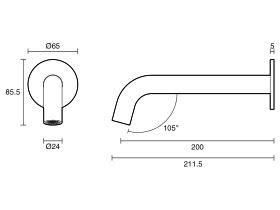 Mizu Drift Wall Basin/Bath Outlet Curve Spout 200 (6 Star)