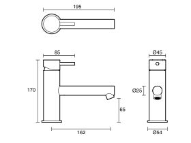 Technical Drawing - Scala Basin Mixer Tap with 150mm Outlet