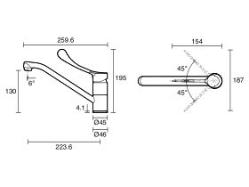 Technical Drawing - Posh Solus Standard Sink Mixer Tap with Extended Lever Chrome (4 Star)