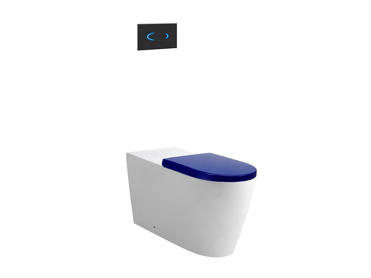 Wolfen 800 Back To Wall Rimless Pan with Inwall Cistern, Sensor Button, Double Flap Seat Blue (4 Star)