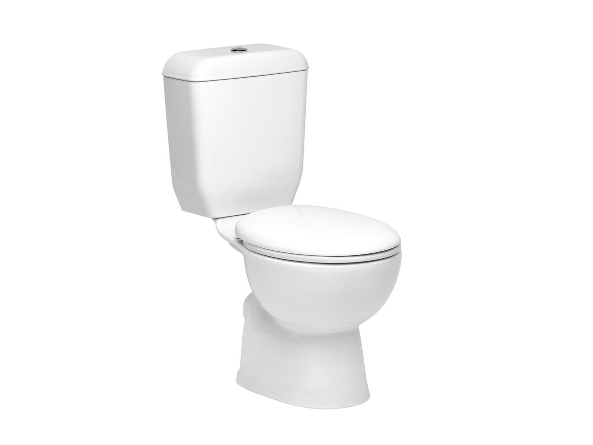 Posh Solus Round Toilet Suite Closed Coupled P-Trap with Quick Release Soft Close Seat White/Chrome (4 Star)