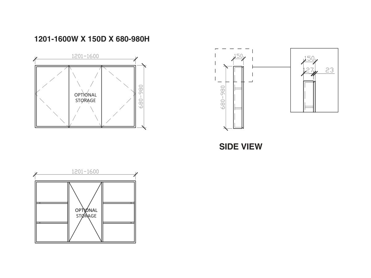 ISSY Z8 1201mm 1600mm x 150mm x 680mm 980mm Custom Triple Shaving from Reece