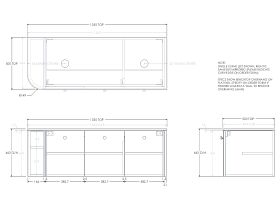 Technical Drawing - Kado Era 12mm Durasein Top Single Curve All Door 1350mm Wall Hung Vanity with Double Basin
