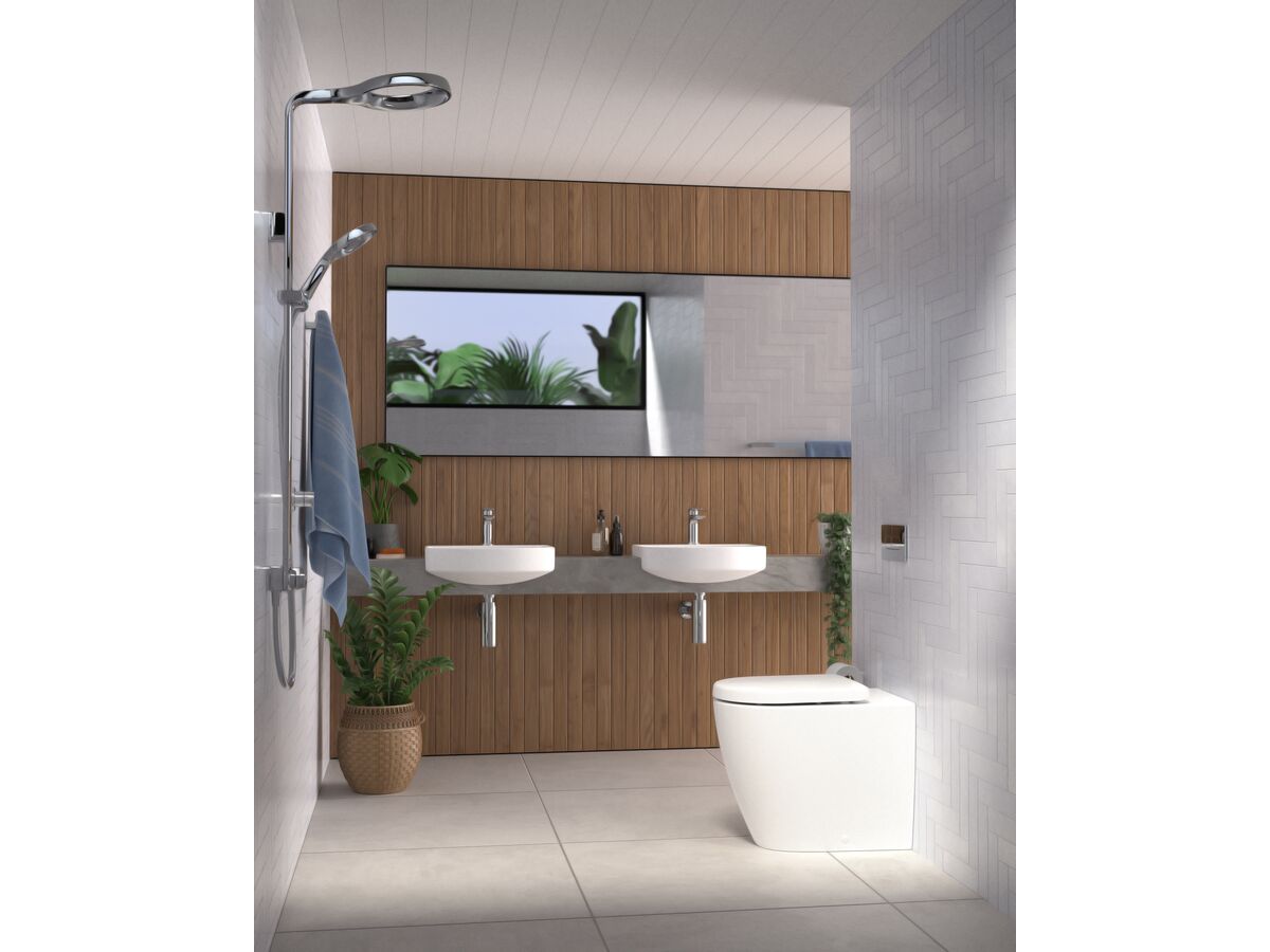 Caroma Forma Semi Recess Basin 1 Taphole/Forma Close Coupled Over Height Rimless Toilet Suite