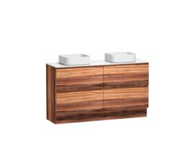 Kado Arc Timber Vanity Unit with Kick 1500mm Double Bowl Cor Top Red Tulip