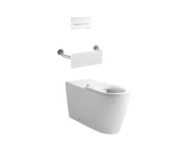 Wolfen 800 Back to Wall Rimless Inwall Toilet Suite with Single Flap Seat White, Backrest, Raised Height Button & Plate White, Hideaway+ Inwall Cistern (4 Star)