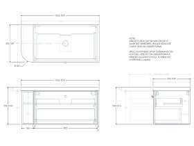 Technical Drawing - Kado Era 50mm Durasein Statement Top Single Curve All Drawer 1050mm Wall Hung Vanity with Center Basin