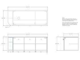 Technical Drawing - Kado Era 12mm Durasein Top Single Curve All Door 1350mm Wall Hung Vanity with Left Hand Basin