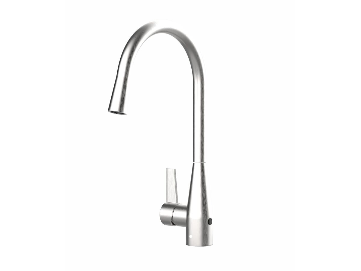 Memo Sia Sensor Gooseneck Sink Mixer Tap Dual Functions Left Hand Lever Brushed Chrome (4 Star